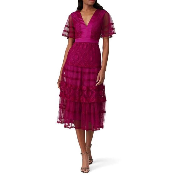 Temperley London Florence Short Sleeve Midi Dress in Purple Size 14 MSRP: $950 - Picture 1 of 11